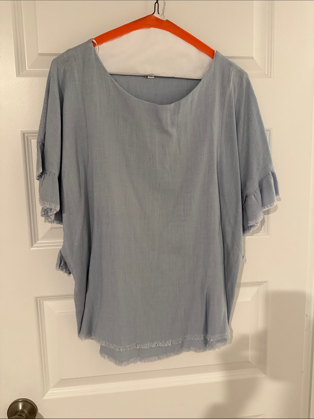 Umgee Soft Blue Ruffle Sleeve Blouse